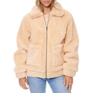 Elodie Teddy Bear Faux Shearling Jacket Coat Beige Tan Size M